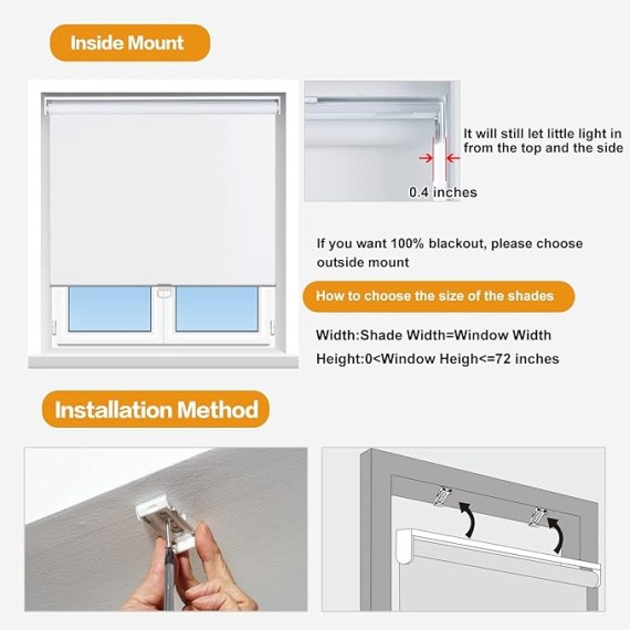 100% Blackout Roller Shades Cordless Shades & Blinds for Windows Roller Shades Thermal Insulated Shades for Doors, Home and Living Room Inside & Outside Mount (71" W x 36" H, White)