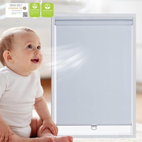 ECO-Friendly 100% Blackout Roller Shades Cordless Shades & Blinds for Windows Shades Thermal Insulated Shades for Doors, Home and Living Room Inside & Outside Mount (47" W x 64" H, White)