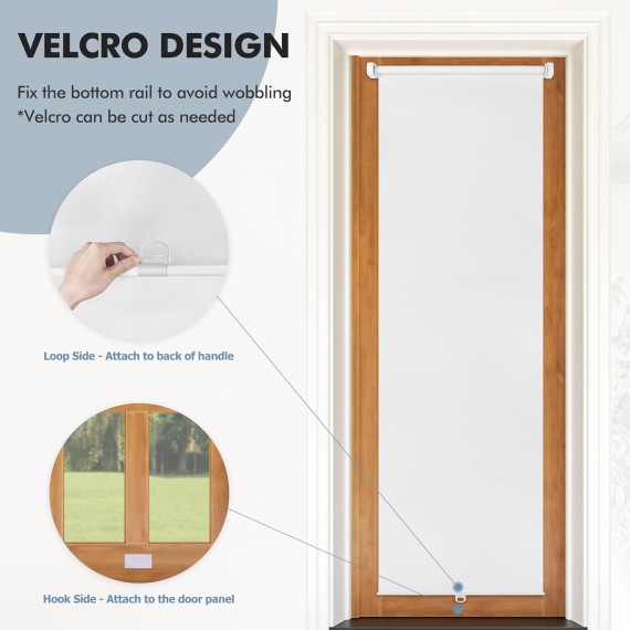 100% Blackout Door Blinds, No Drill Cordless Roll Up French Door Blinds, Thermal Insulated Light Blocking Shades for Front Door Patio Sidelight Glass Door, 14'' W x 40'' L, Black, 1Pcs