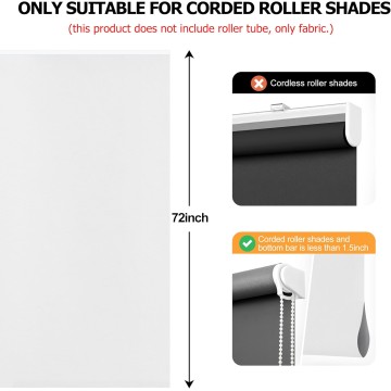 100% Blackout Roller Shades Fabric Replacement (Fabric ONLY), Thermal Insulated UV Protection Fabric for Corded Roller Blinds, White