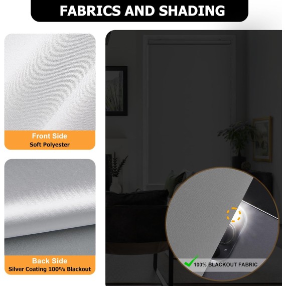 100% Blackout Roller Shades Fabric Replacement (Fabric ONLY), Thermal Insulated UV Protection Fabric for Corded Roller Blinds, White