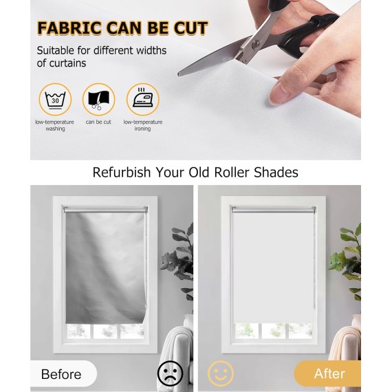 100% Blackout Roller Shades Fabric Replacement (Fabric ONLY), Thermal Insulated UV Protection Fabric for Corded Roller Blinds, White