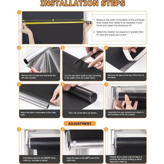 100% Blackout Roller Shades Fabric Replacement (Fabric ONLY), Thermal Insulated UV Protection Fabric for Corded Roller Blinds, White