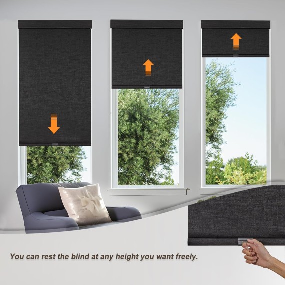 Free-Stop Cordless Blinds for Indoor Windows with Cover, Window Shades Blackout Roller Blinds, Thermal Insulated Fabric UV Protection for Kitchen, Office, Living Room, Black