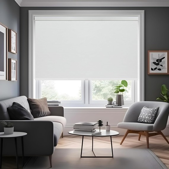 100% Blackout Roller Shades for Windows Cordless Roller Blinds with UV Protection Jacquard Fabric, Room Darkening Thermal Insulated for Home, Easy to Install, White
