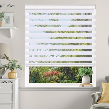 Cordless Zebra Blinds for Windows Free-Stop Roller Window Shades(White) Dual Layer Light Filtering Privacy for Day and Night, Pull Down Shades for Home