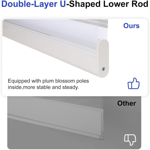 Cordless Zebra Blinds for Windows Free-Stop Roller Window Shades(White) Dual Layer Light Filtering Privacy for Day and Night, Pull Down Shades for Home