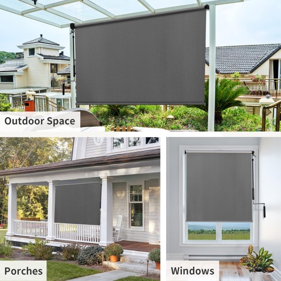 Outdoor Roller Shades 4'(W) x 8'(H), Exterior Cordless Patio Shades Roll up Outdoor Blinds for Porch Gazebo, Gray