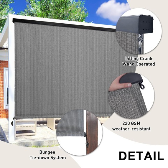 Premium Outdoor Roller Shades, Exterior Cordless Patio Shades Roll up Outdoor Blinds for Porch Gazebo, Crank Operated with Aluminum Protective Valance, Gray