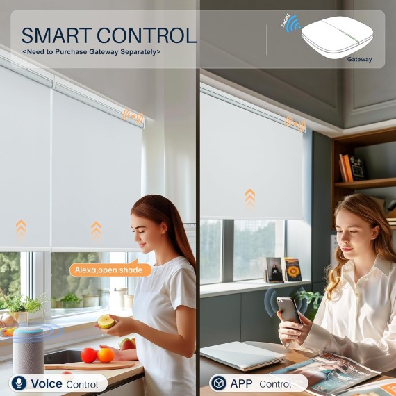 Motorized Roller Shades with Remote Control, Blackout Smart Shades for Windows, Electric Shades for Indoor Windows Home and Office, White