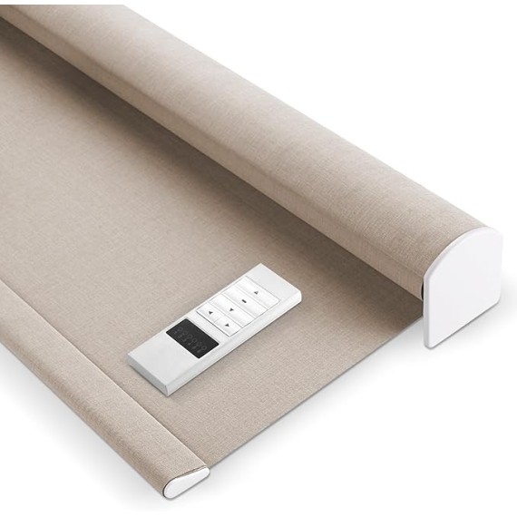 Motorized Blinds (23-95 inches) Remote Control Window Roller Shade Wireless Rechargeable 100% Blackout Cloth Grain Series Fabric Window Shades for Office and Home(82133B)