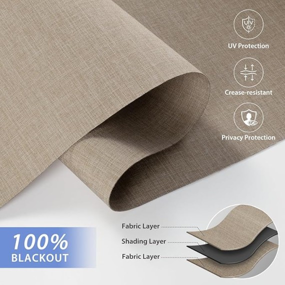 Motorized Blinds (23-95 inches) Remote Control Window Roller Shade Wireless Rechargeable 100% Blackout Cloth Grain Series Fabric Window Shades for Office and Home(82133B)