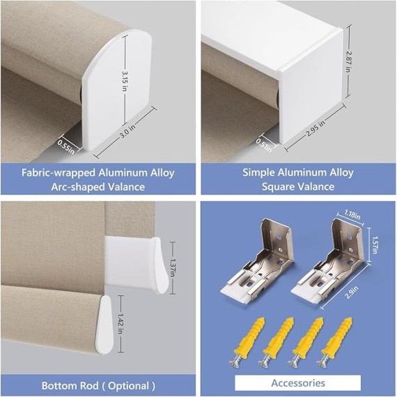 Motorized Blinds (23-95 inches) Remote Control Window Roller Shade Wireless Rechargeable 100% Blackout Cloth Grain Series Fabric Window Shades for Office and Home(82133B)