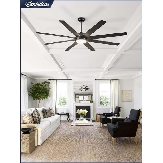 65 Inch Ceiling Fans with Lights and Remote, Black Indoor/Outdoor Ceiling Fan with Quiet Reversible DC Motor, 6 Speeds, 3CCT, 8 Blades Large Ceiling Fan for Living Room Bedroom Patio