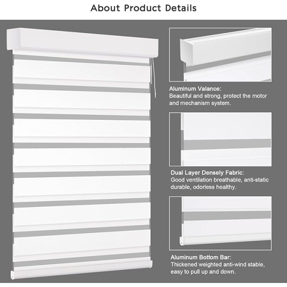 Motorized Zebra Smart Blinds Remote Control, Blackout Custom Zebra Roller Shades for Indoor Windows Doors, Electric Automatic Work with Alexa, Google Home, Apple Homekit, SmartThings,White
