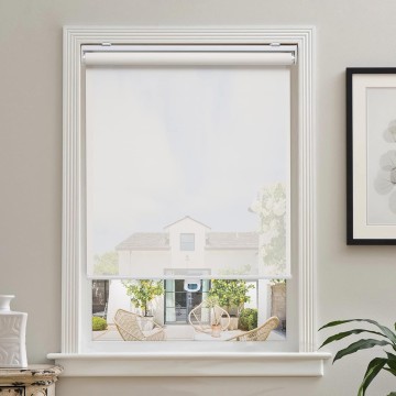 Cordless Roller Shades for Windows Light Filtering Shades with 5% Openness Solar Screen Semi Sheer Roller Blinds UV Protection for Office and Home. Easy to Install (White)