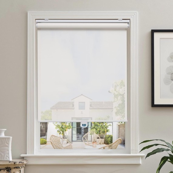 Cordless Roller Shades for Windows Light Filtering Shades with 5% Openness Solar Screen Semi Sheer Roller Blinds UV Protection for Office and Home. Easy to Install (White)