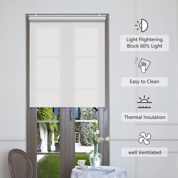 Cordless Roller Shades for Windows Light Filtering Shades with 5% Openness Solar Screen Semi Sheer Roller Blinds UV Protection for Office and Home. Easy to Install (White)