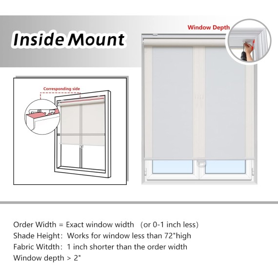 Cordless Roller Shades for Windows Light Filtering Shades with 5% Openness Solar Screen Semi Sheer Roller Blinds UV Protection for Office and Home. Easy to Install (White)