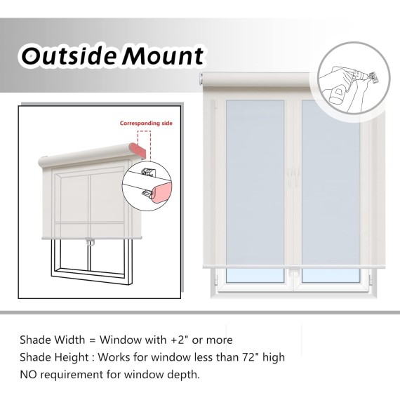 Cordless Roller Shades for Windows Light Filtering Shades with 5% Openness Solar Screen Semi Sheer Roller Blinds UV Protection for Office and Home. Easy to Install (White)