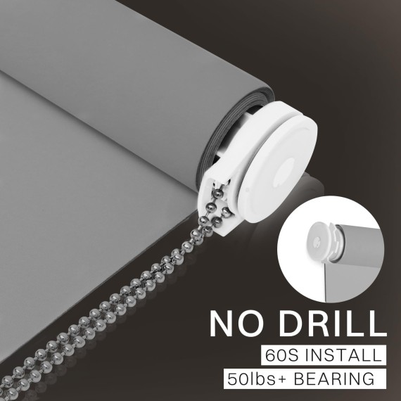 100% Blackout Roller Shade | No-Drill & Tool-Free Installation | UV Protection | Easy-Care Fabric | Roller Blind for Windows & Doors | Pull Down Window Shade - Grey