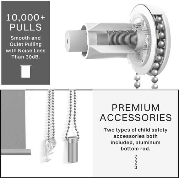 100% Blackout Roller Shade | No-Drill & Tool-Free Installation | UV Protection | Easy-Care Fabric | Roller Blind for Windows & Doors | Pull Down Window Shade - Grey