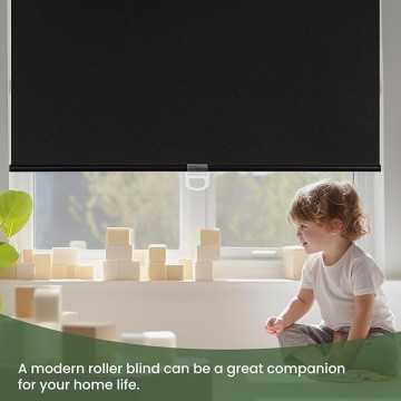 Blackout Roller Shades Cordless Color-Matched Roller Window Blinds Free-Stop Simple Style Thermal Insulated Roll Up Shades for Home Office Door, Black, 72" W x 36" H