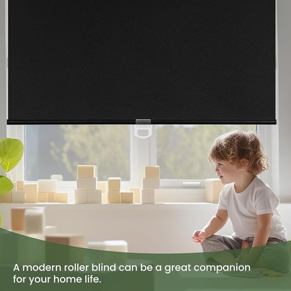 Blackout Roller Shades Cordless Color-Matched Roller Window Blinds Free-Stop Simple Style Thermal Insulated Roll Up Shades for Home Office Door, Black, 72" W x 36" H
