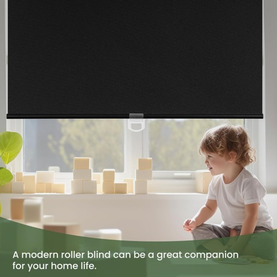 Blackout Roller Shades Cordless Color-Matched Roller Window Blinds Free-Stop Simple Style Thermal Insulated Roll Up Shades for Home Office Door, Black