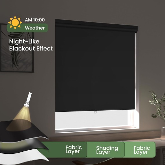 Blackout Roller Shades Cordless Color-Matched Roller Window Blinds Free-Stop Simple Style Thermal Insulated Roll Up Shades for Home Office Door, Black