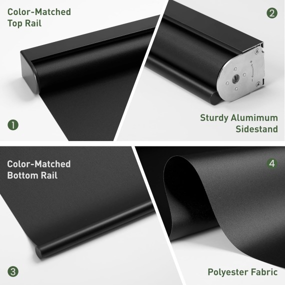 Blackout Roller Shades Cordless Color-Matched Roller Window Blinds Free-Stop Simple Style Thermal Insulated Roll Up Shades for Home Office Door, Black