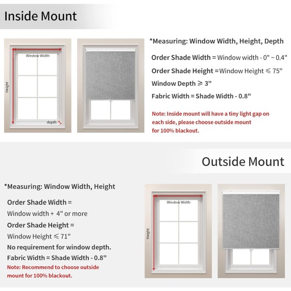 100% Blackout Roller Window Shades, Window Blinds Cordless with Thermal Insulated, UV Protection Fabric, Mini French Door Blinds for Home, Office, Bedroom, Easy to Install, Grey