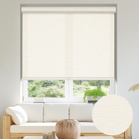 Light Filtering Roller Shades for Windows with Cassette Valance Cordless, Jacquard Fabric Sheer Roller Blinds, Thermal Insulation for Door,Home Office,Easy to Install,Beige