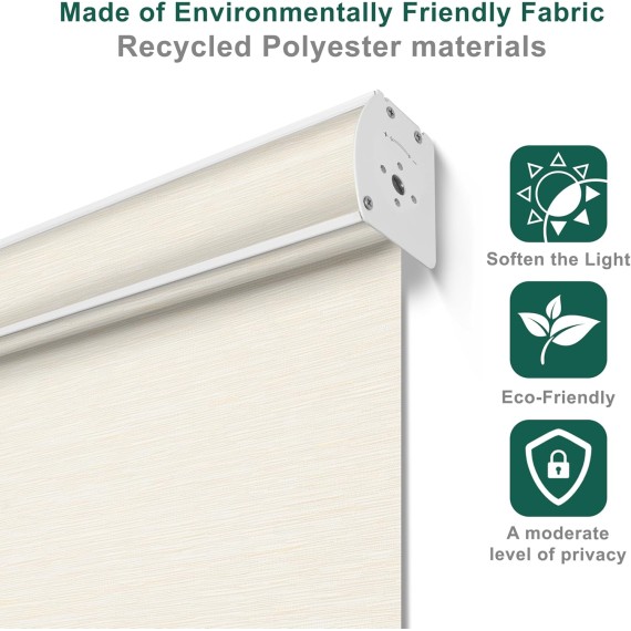Light Filtering Roller Shades for Windows with Cassette Valance Cordless, Jacquard Fabric Sheer Roller Blinds, Thermal Insulation for Door,Home Office,Easy to Install,Beige