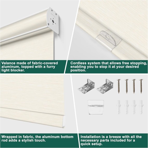 Light Filtering Roller Shades for Windows with Cassette Valance Cordless, Jacquard Fabric Sheer Roller Blinds, Thermal Insulation for Door,Home Office,Easy to Install,Beige