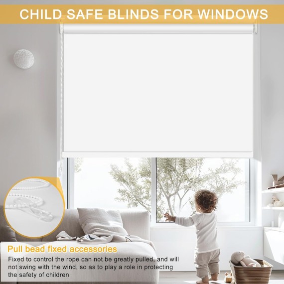 Blackout Roller Shades, Easy to Install Window Roller Shades Pull Down,UV Protection Room Darkening Shades, custom shades, Office, Home. White