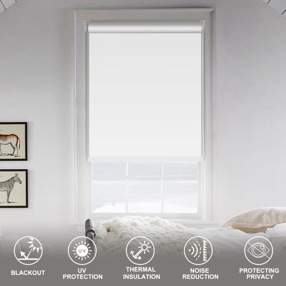 Blackout Roller Shades, Easy to Install Window Roller Shades Pull Down,UV Protection Room Darkening Shades, custom shades, Office, Home. White