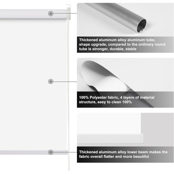 Blackout Roller Shades, Easy to Install Window Roller Shades Pull Down,UV Protection Room Darkening Shades, custom shades, Office, Home. White