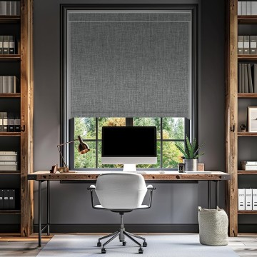 Blackout Roller Shades for Windows, Blackout Linen Fabric Cordless Roller Blinds, Thermal Insulated UV Protection,Window Shades for Home,Office Bedroom,Gray