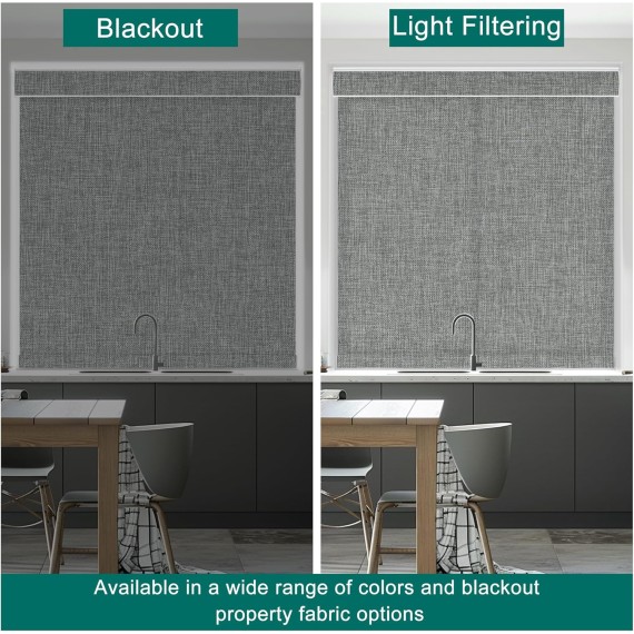 Blackout Roller Shades for Windows, Blackout Linen Fabric Cordless Roller Blinds, Thermal Insulated UV Protection,Window Shades for Home,Office Bedroom,Gray