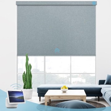 Smart Roller Blinds, Motorized Blackout Shade Compatible with Alexa with Remote, Automatic Blind for Smart Home, Free Stop Cordless Shade Customized Size (Fabric Light Blue)