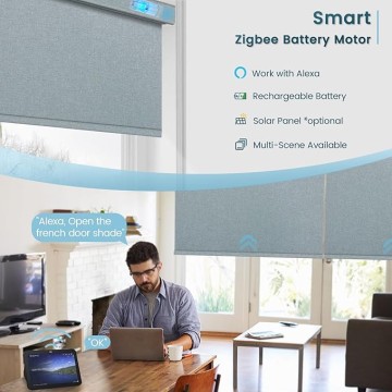 Smart Roller Blinds, Motorized Blackout Shade Compatible with Alexa with Remote, Automatic Blind for Smart Home, Free Stop Cordless Shade Customized Size (Fabric Light Blue)