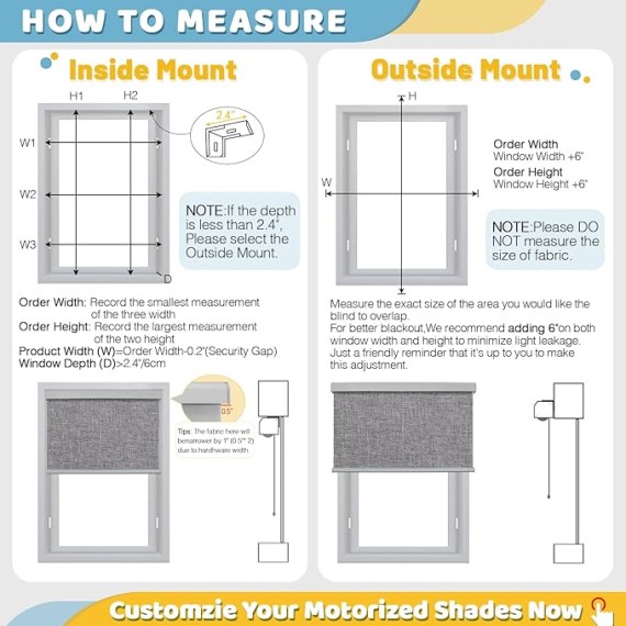 Smart Roller Blinds, Motorized Blackout Shade Compatible with Alexa with Remote, Automatic Blind for Smart Home, Free Stop Cordless Shade Customized Size (Fabric Light Blue)