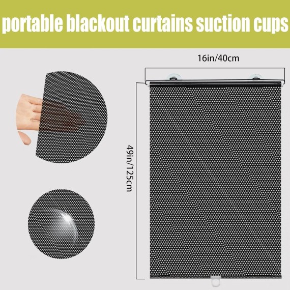 Heat Insulation Blackout Roller Blinds Retractable Balcony Sun Shade Kitchen Window Curtains with Suction Cups for Indoor Home Bedroom Living Room Office Privacy Curtain, 4 Sizes