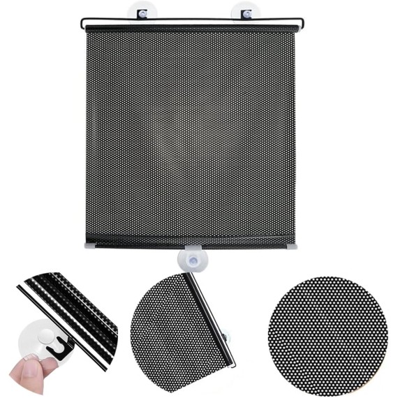 Heat Insulation Blackout Roller Blinds Retractable Balcony Sun Shade Kitchen Window Curtains with Suction Cups for Indoor Home Bedroom Living Room Office Privacy Curtain, 4 Sizes