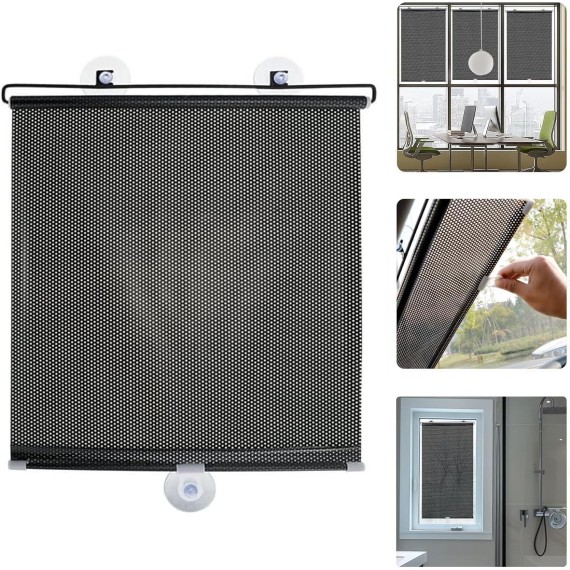 Heat Insulation Blackout Roller Blinds Retractable Balcony Sun Shade Kitchen Window Curtains with Suction Cups for Indoor Home Bedroom Living Room Office Privacy Curtain, 4 Sizes