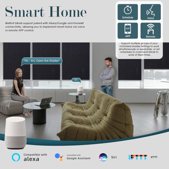 Motorized Roller Shade, 100% Blackout Smart Window Blinds Work with Apple Homekit, Alexa, Google Home, Remote Control, Electric Blinds with USB/Solar Pannel,Eclipse Black