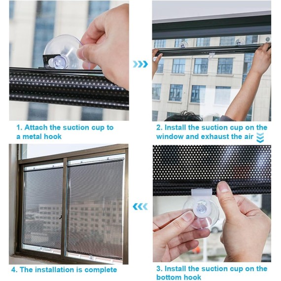 Thermal Blackout Roller Shades, with Suction Cups Temporary Privacy Blinds,Retractable Portable Curtains, for Home Bathroom Office Glass (18" W X 49" H, Black)