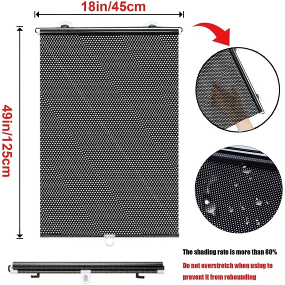Thermal Blackout Roller Shades, with Suction Cups Temporary Privacy Blinds,Retractable Portable Curtains, for Home Bathroom Office Glass (18" W X 49" H, Black)