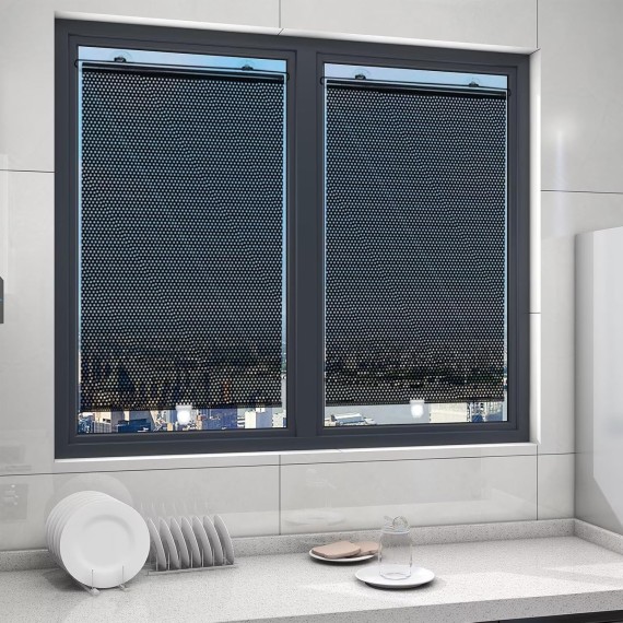Thermal Blackout Roller Shades, with Suction Cups Temporary Privacy Blinds,Retractable Portable Curtains, for Home Bathroom Office Glass (18" W X 49" H, Black)